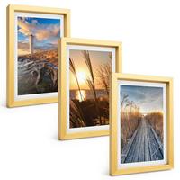 BILDER SET 3er Set - 20x30 cm Goldrahmen - Leuchtturm-Grassteg - Goldfarben, Kunststoff (20/30cm) - TULUP