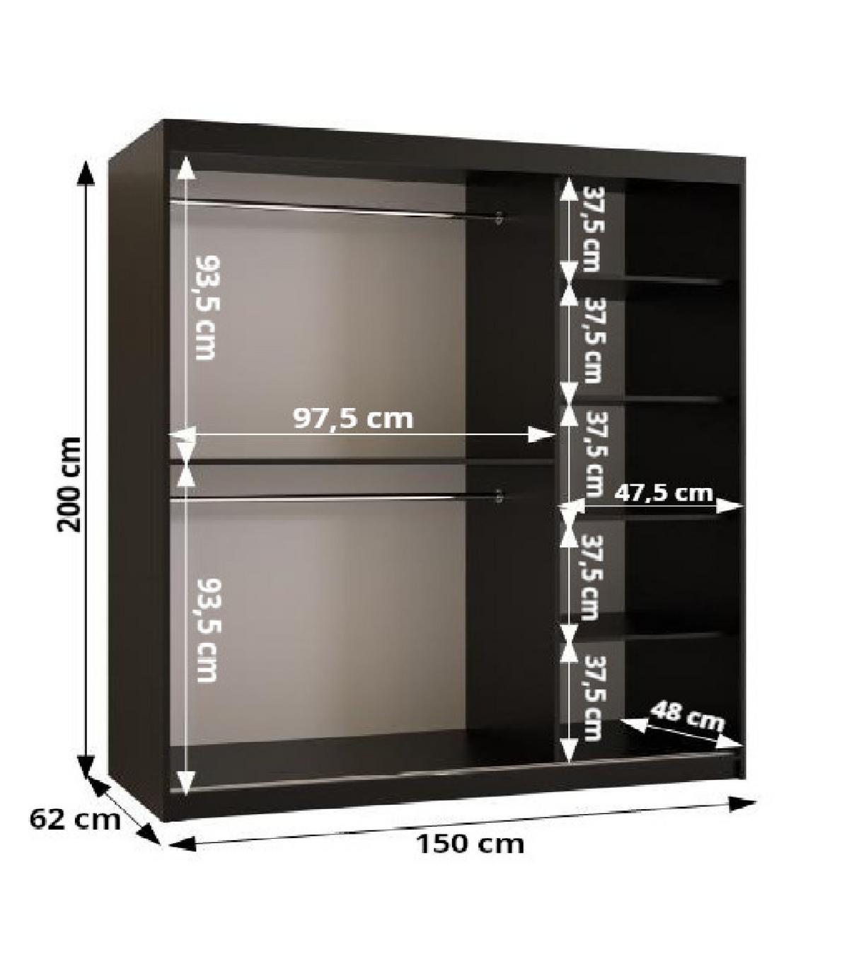 SCHWEBETÜRENSCHRANK 200/150/62 2-türig - Goldfarben/Schwarz, Holz/Kunststoff (150/200/62cm) - MÖBEL KRYSPOL