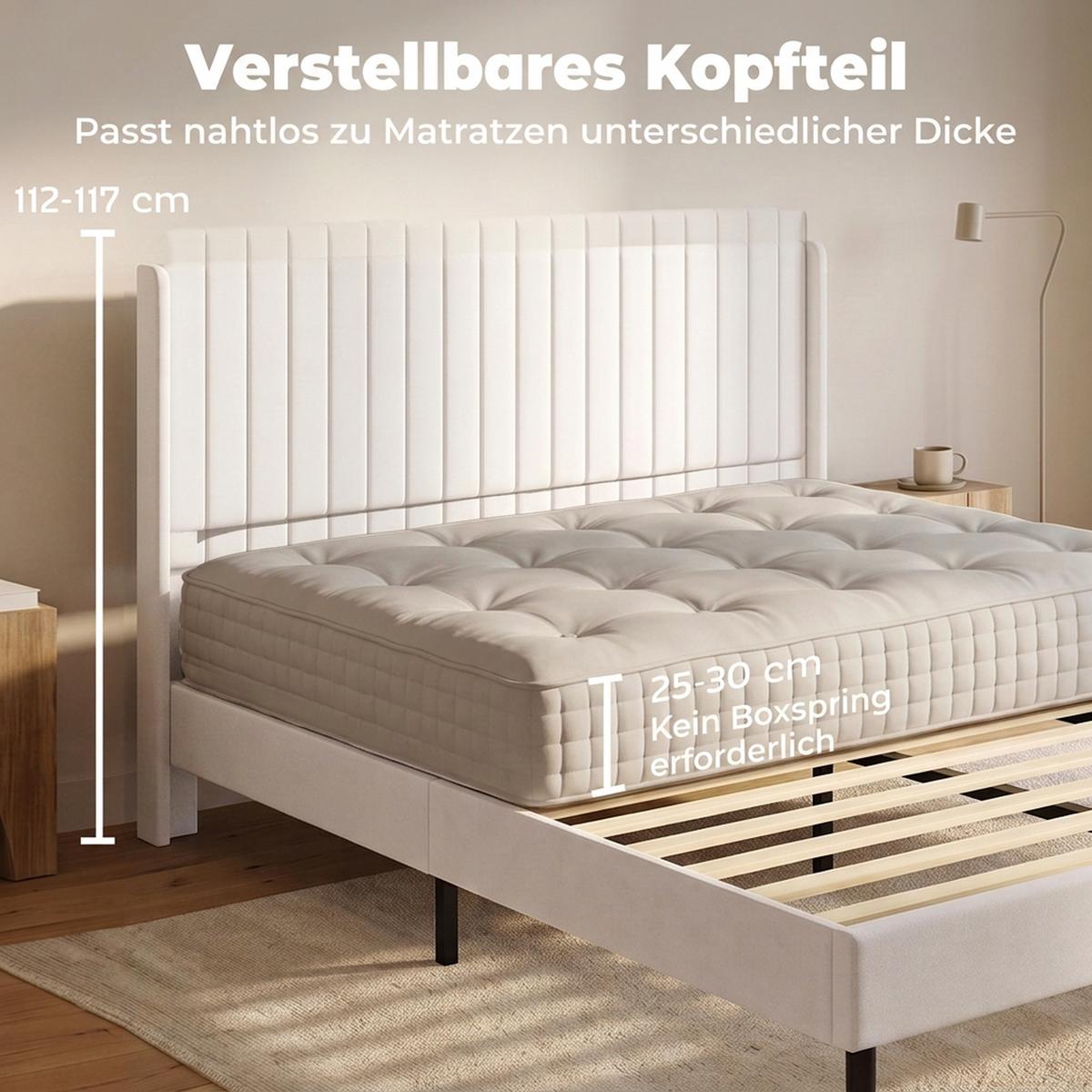 BETTGESTELL Holland-Samt Beige - Beige/Schwarz, Holzwerkstoff/Kunststoff (140/200cm) - HOMCOM