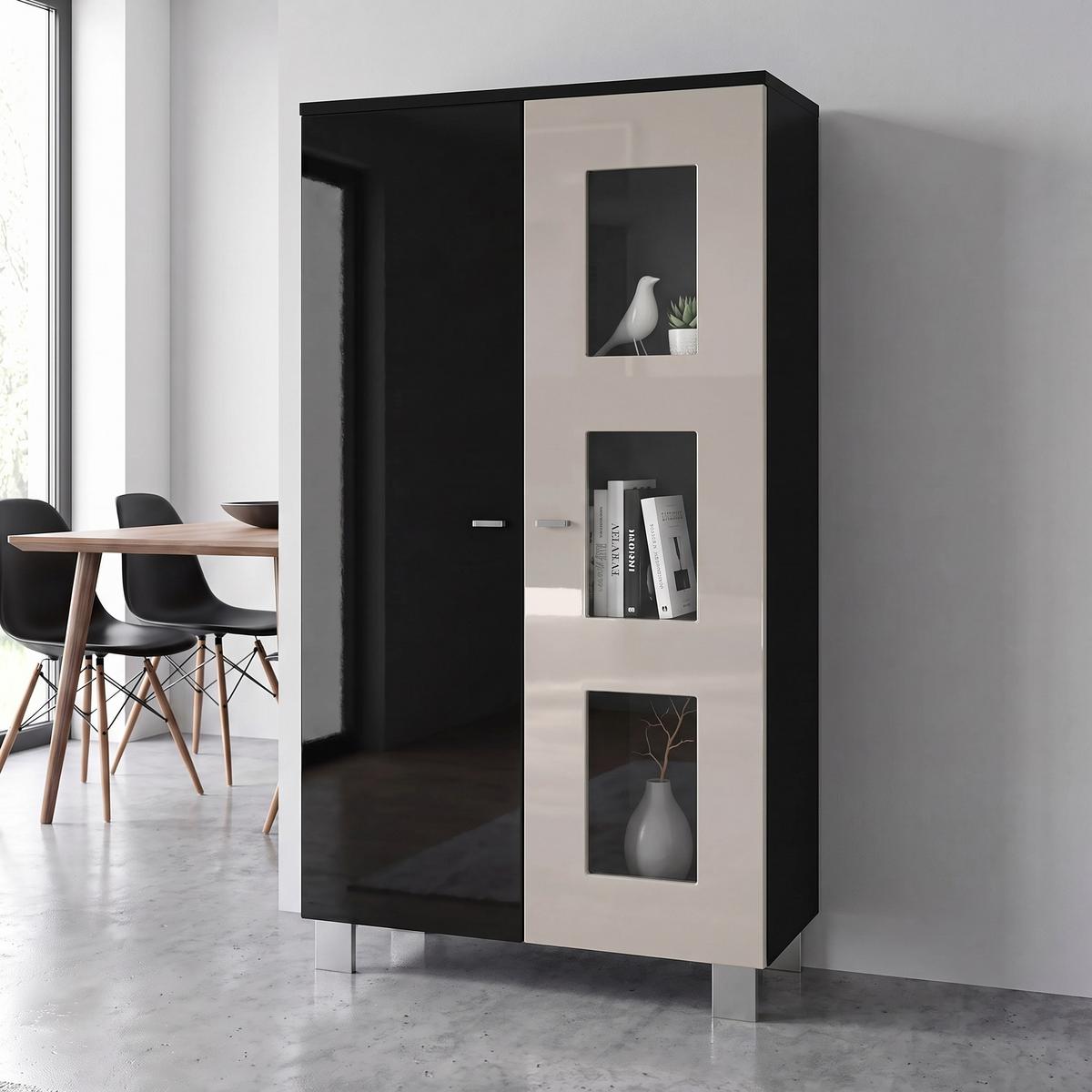 VITRINE Denjo Tür in Sandgrau Hochglanz - Sandfarben, Holzwerkstoff (71/129/35cm) - Vladon