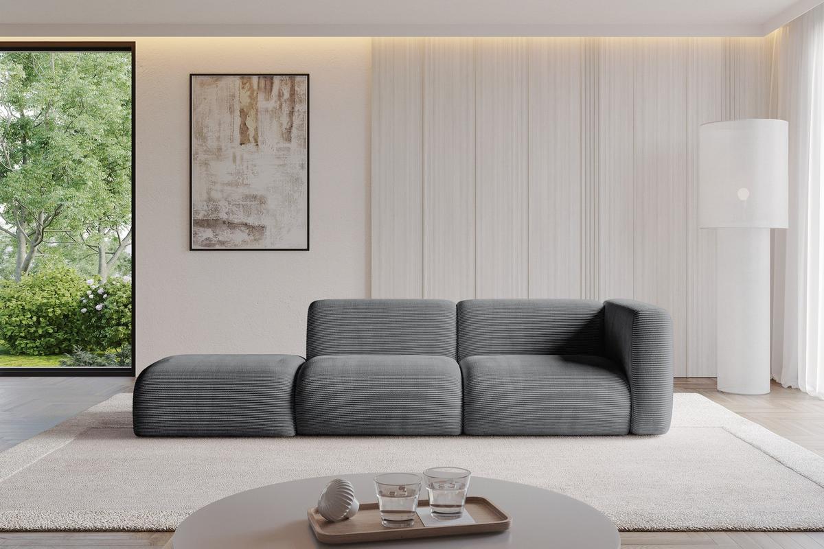 SOFA Ottomane Rechts MIRA-S3 296x89x70 Dunkelgrau Cord - Dunkelgrau/Graphitfarben, Holzwerkstoff/Kunststoff (296/70/89cm) - ALTDECOR