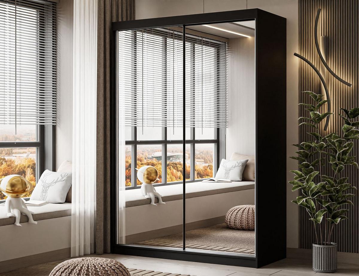 SCHIEBESCHRANK CAMARO III mit Spiegel 150 cm Schwarz - Schwarz, Holzwerkstoff (150/215/59cm) - Lookway