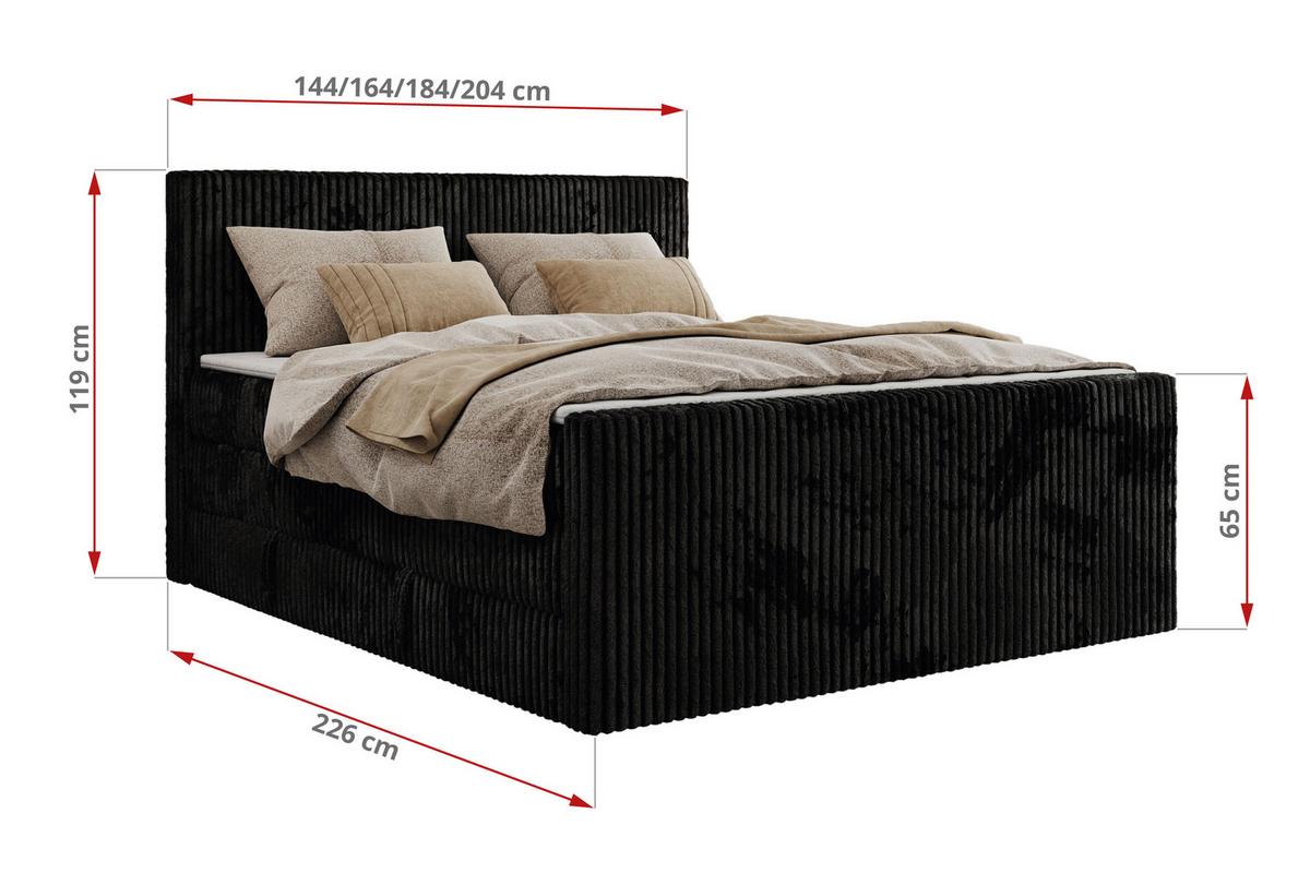BOXSPRINGBETT TILIANO KING DUO 160/200 - Schwarz Cord - H3 - Schwarz, Textil (160/200cm) - MKS