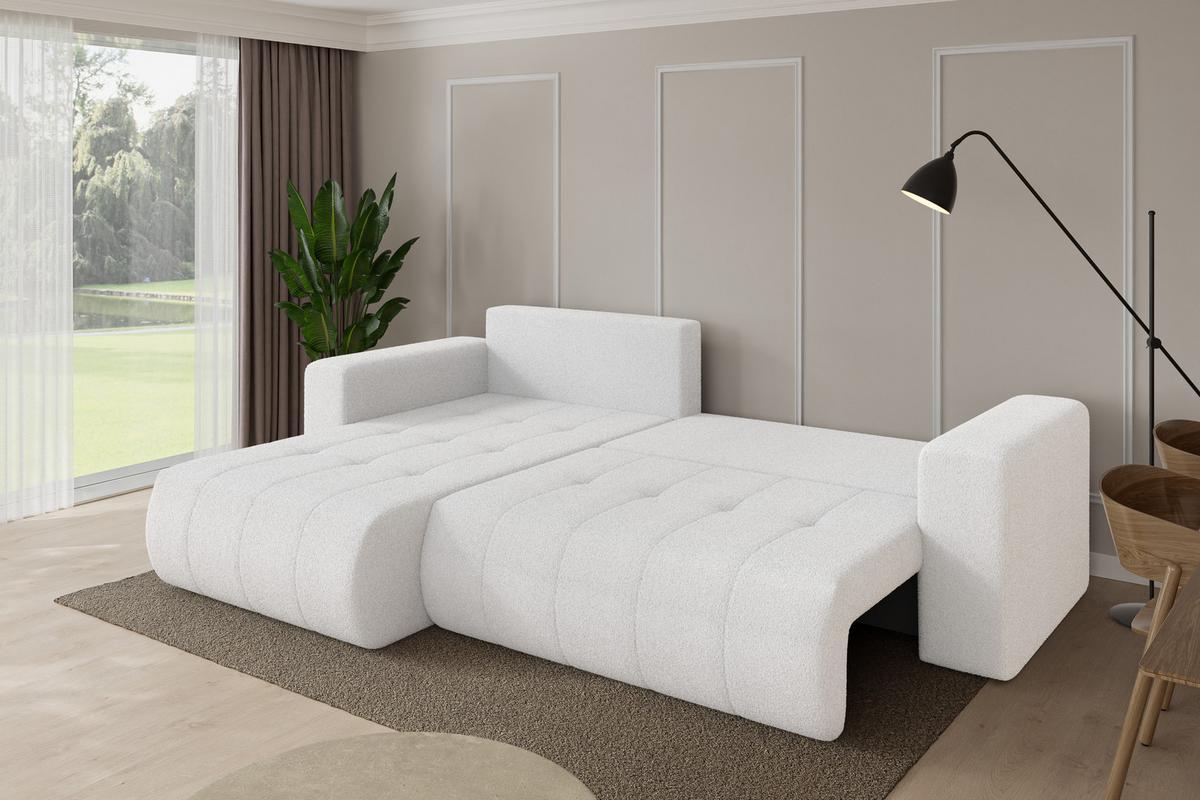 ECKSOFA mit Schlaffunktion Ottomane Links MILA-L 277x194x86 Weiß Bouclé - Schwarz/Weiß, Holzwerkstoff/Kunststoff (277/194cm) - ALTDECOR