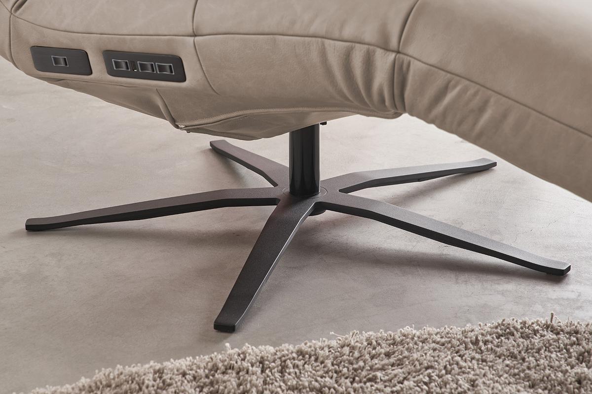 RELAXLIEGE LETICIA Grau Leder Drehbar (360°), Relaxfunktion - Schwarz/Grau, Leder/Metall (82/115/156cm) - KAWOLA