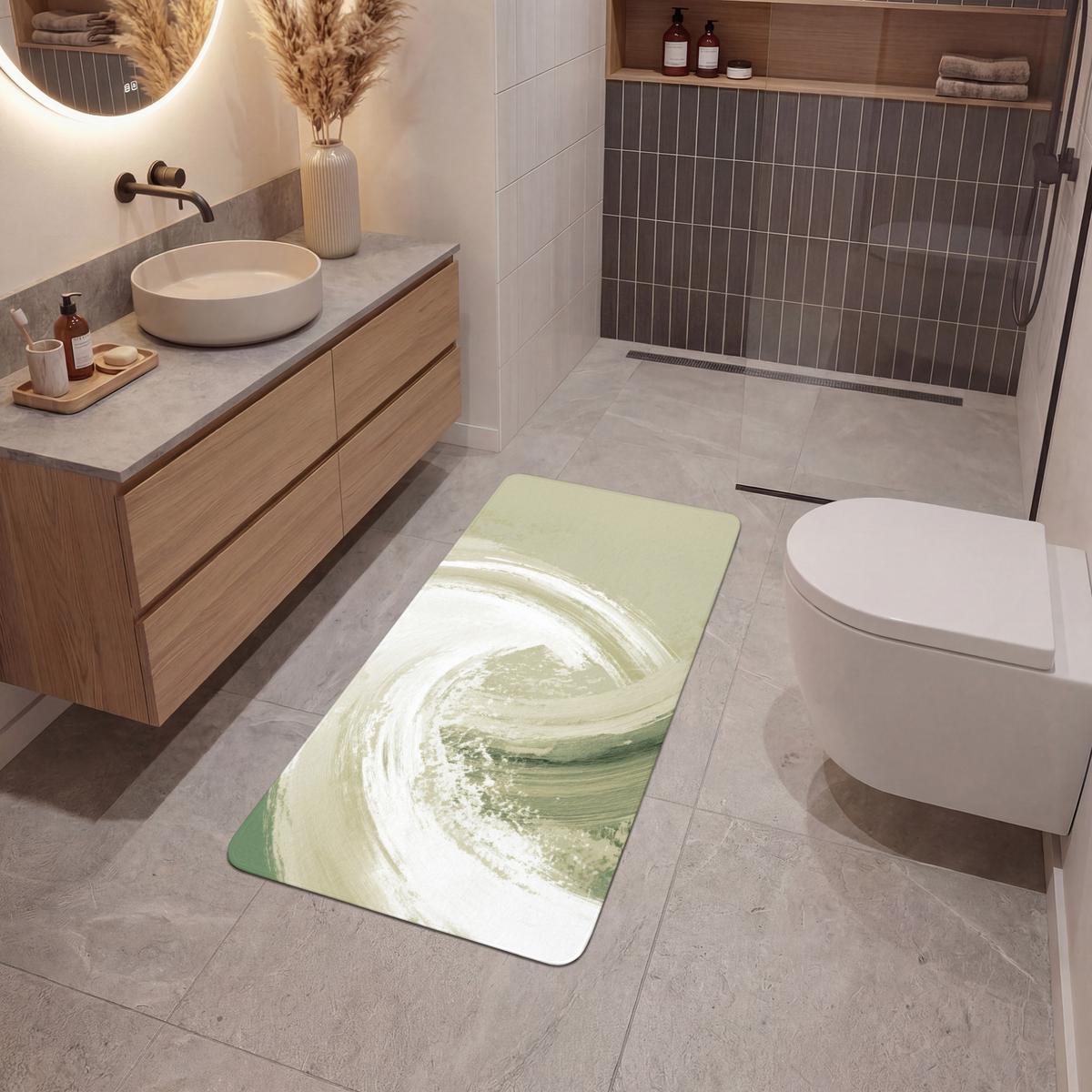 BADEMATTE Abstrakt - Pinselstriche - Wellen - Grün 60x120 cm - Mintgrün, Textil (60/120cm) - OnlyWow