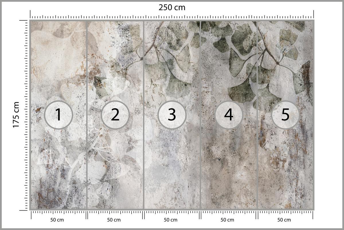 FOTOTAPETE für Büro Vintage Blätter Beton Abstrakt Grau Retro 250x175 - Beige/Grau, Papier (250/175cm) - Muralo
