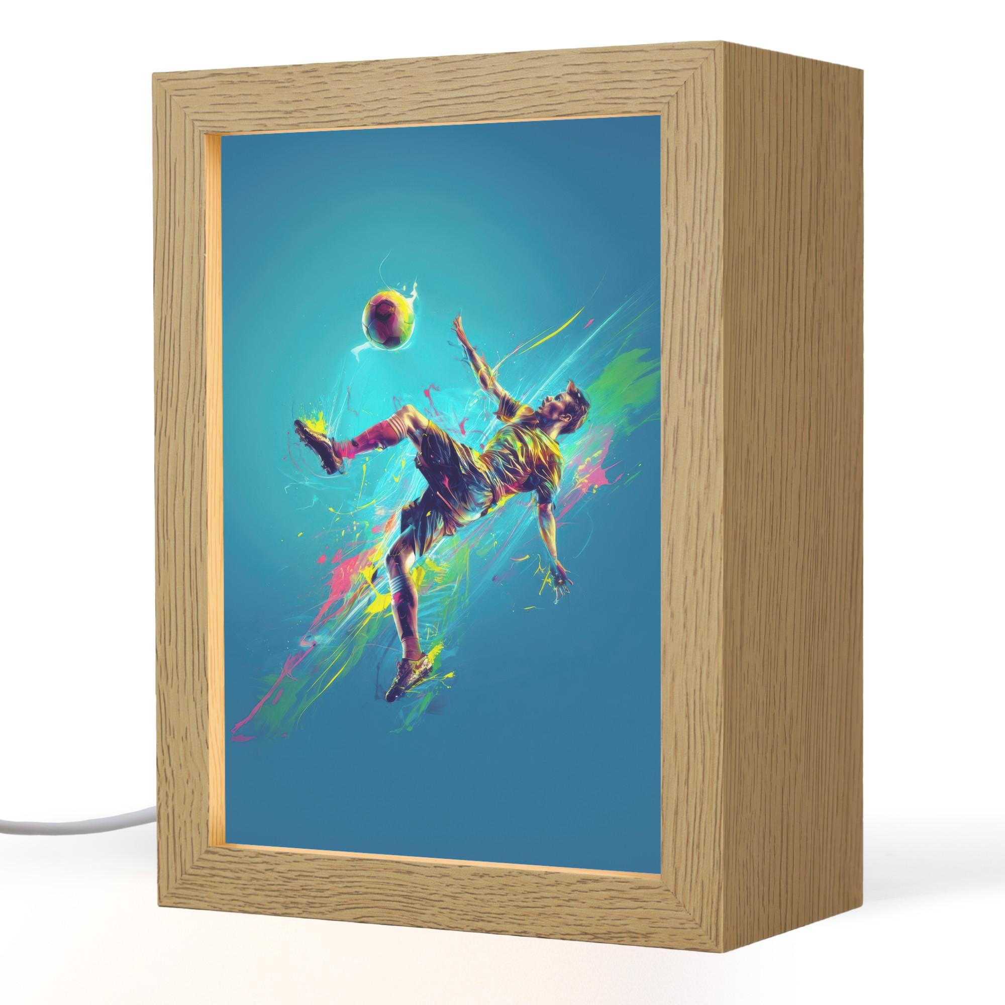 NACHTTISCHLAMPE Fußballer - Farbspritzer - Farbenfroh - Ball 15x20 cm - Blau, Holzwerkstoff (8/15/20cm) - OnlyWow
