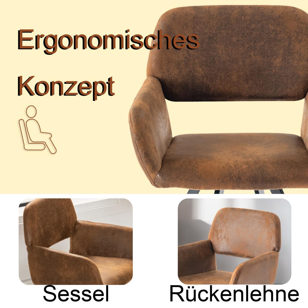 TISCHGRUPPE 7-teilig Ausziehtisch Schwarz Marmoroptik & 6x 360° Drehstühle in Vintage Braun - Schwarz, Holzwerkstoff/Textil (160/75/80cm) - Urban Meuble