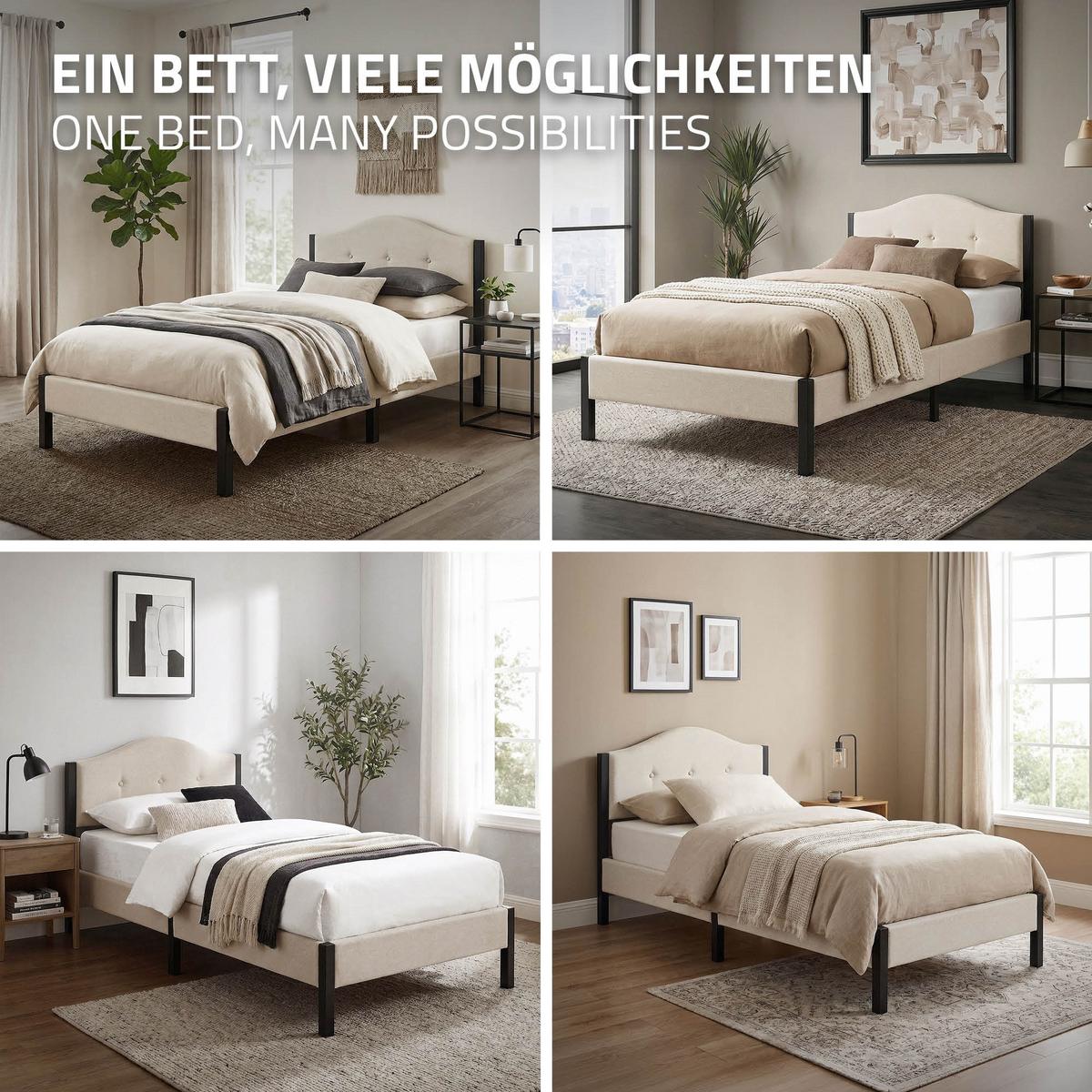 POLSTERBETT 90x200 cm Beige mit Lattenrost und Leinenstoff - Beige, Holzwerkstoff/Textil (90/200cm) - ML-DESIGN