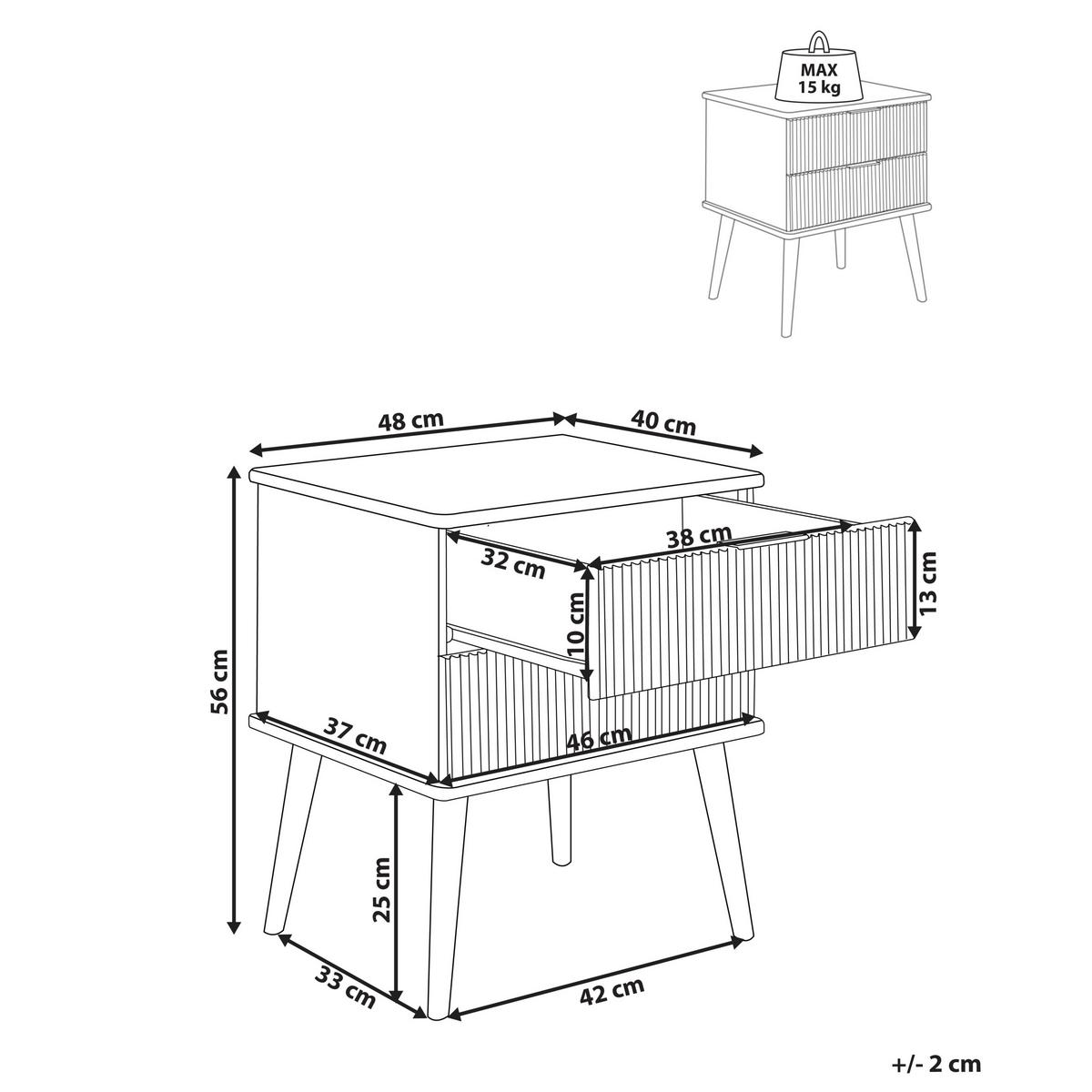 NACHTTISCH mit 2 Schubladen Braun Timmins - Schwarz/Braun, Holz (40/48/56cm) - Beliani