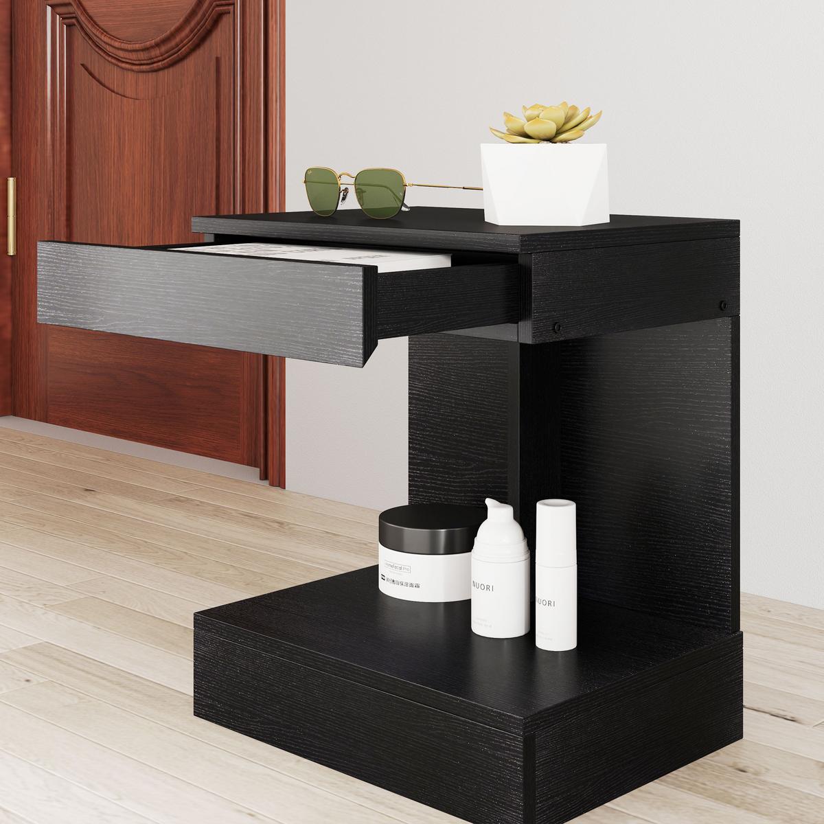 NACHTTISCH mit Schubladen, 40 x 30 x 46 cm, Schwarz - Schwarz, Holzwerkstoff (30/46/40cm) - HOMCOM