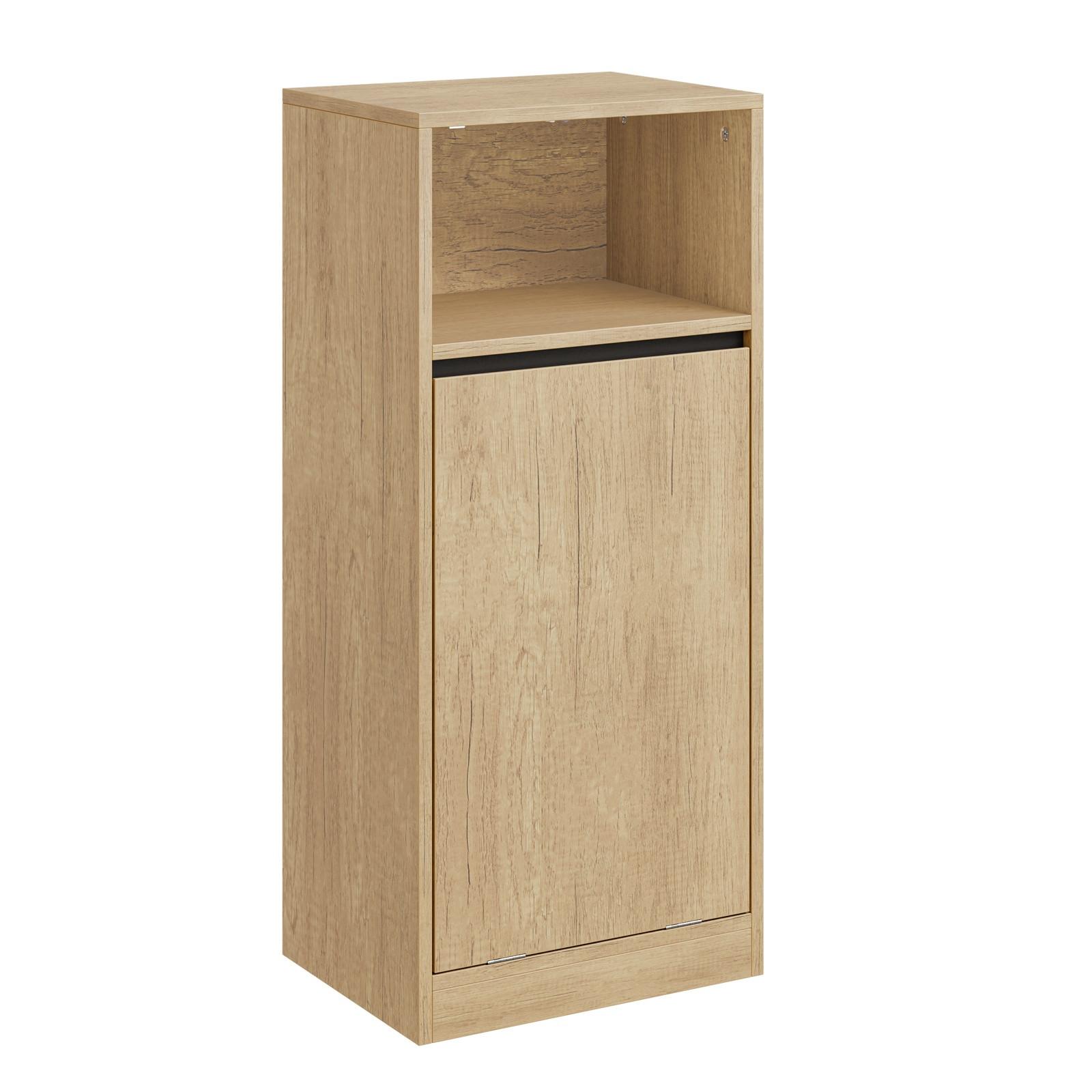 WÄSCHESCHRANK mit Klapptür und integriertem Wäschekorb BZR236-E-N - Hellbraun/Ahornfarben, Holzwerkstoff/Fell (30/90/40cm) - SoBuy