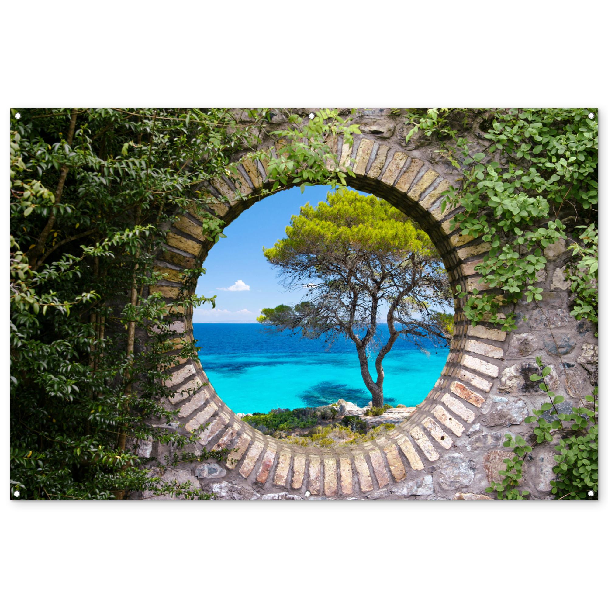 GARTENPOSTER Meer - Baum - Tropisch - Ausblick Poster für draußen 180x120 cm - Graubraun, Kunststoff (180/120/0.2cm) - OnlyWow