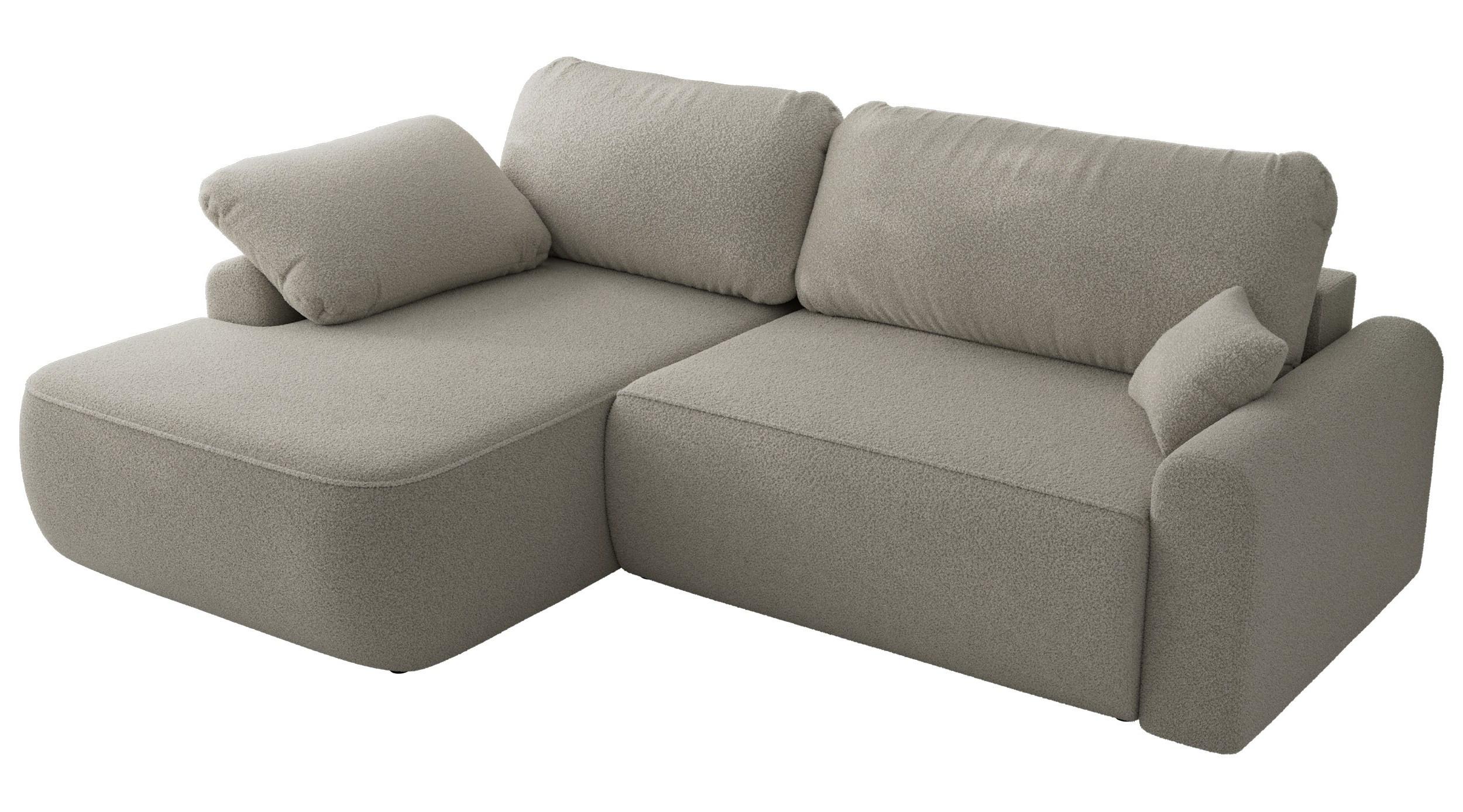 ECKSCHLAFSOFA CUBO L Hellgrau Boucle - links - Hellgrau/Schwarz, Kunststoff/Textil (273/187cm) - MKS
