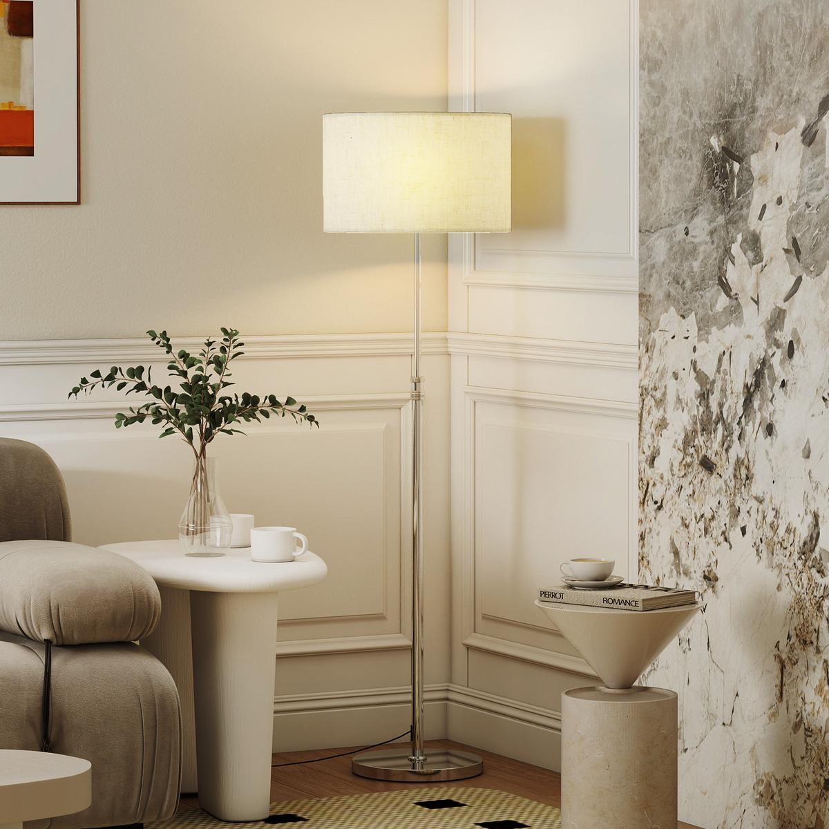 STEHLEUCHTE Stahl Leinenstoff Beige - Beige, Metall (40/40/168cm) - HOMCOM