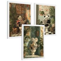 POSTER 3er-Set lustige Badezimmer-Drucke, Panda- und Koala-Tiermotive für Toilette, witziges für Toilette, Vintage-Botanik-Stil Weißer Rahmen A3 - Weiß, Papier (42/29.7/3cm) - Nacnic