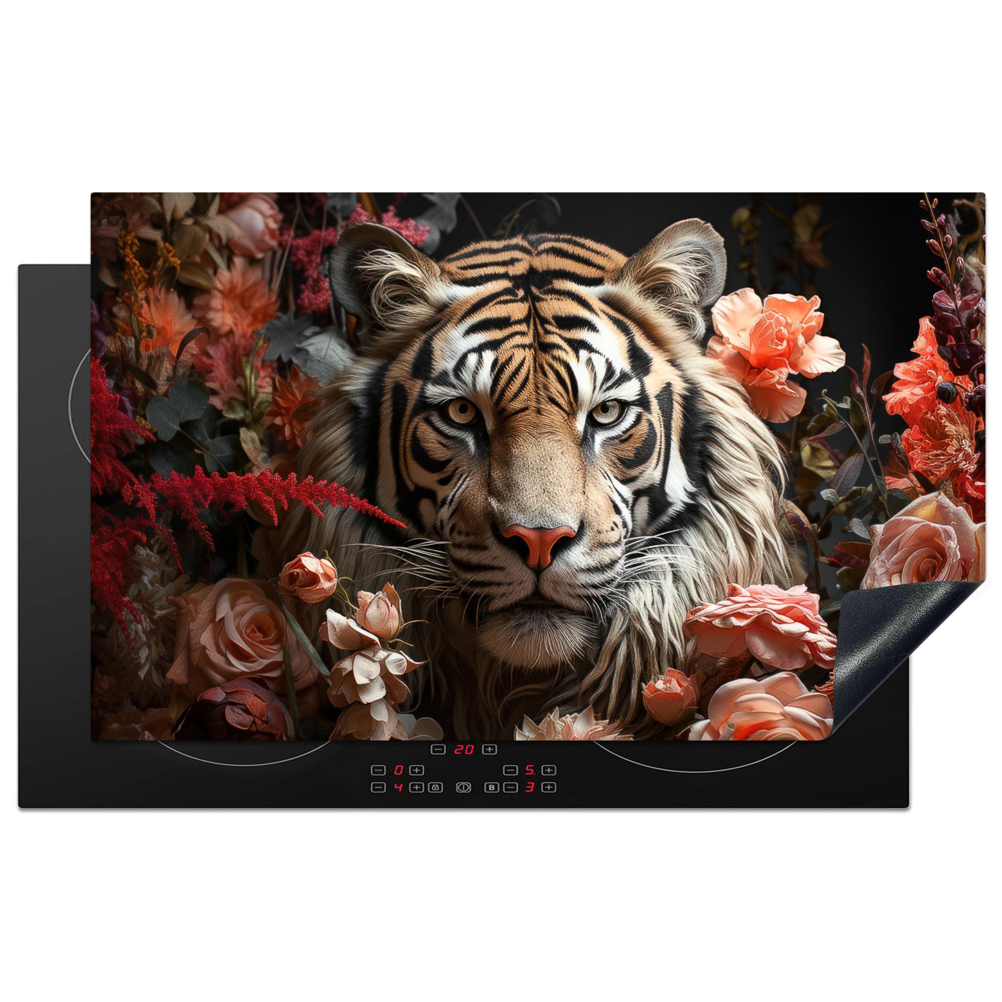 HERDABDECKPLATTE Tiger - Tier - Natur - Floral - Botanisch Induktionsmatte 83x51 cm - Orange, Kunststoff (83/51.5/0.2cm) - MuchoWow