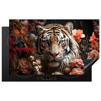 HERDABDECKPLATTE Tiger - Tier - Natur - Floral - Botanisch Induktionsmatte 83x51 cm - Orange, Kunststoff (83/51.5/0.2cm) - MuchoWow