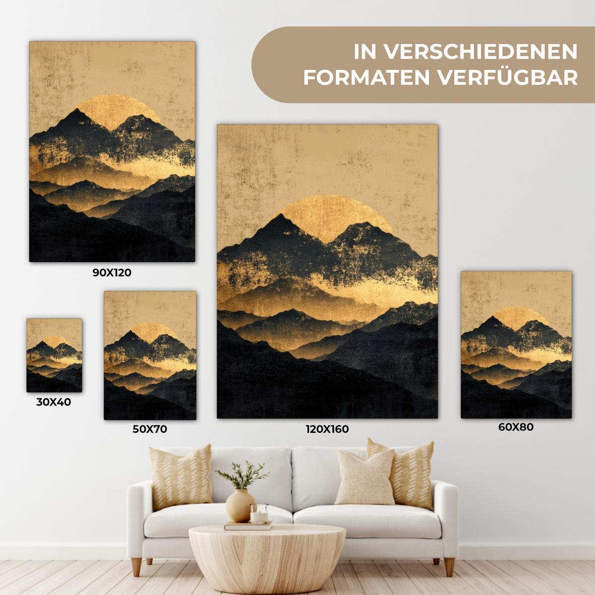 LEINWANDBILD Goldene Berge bei Mondschein Room Decor 30x40 cm - Goldfarben, Textil (30/40cm) - MuchoWow