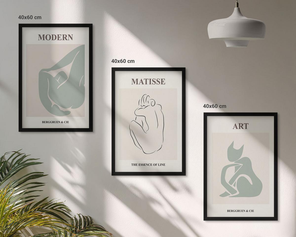 BILDER SET 3er Set - 40x60 cm Schwarzer Rahmen - Abstrakte Pastellfiguren - Schwarz, Kunststoff (40/60cm) - TULUP