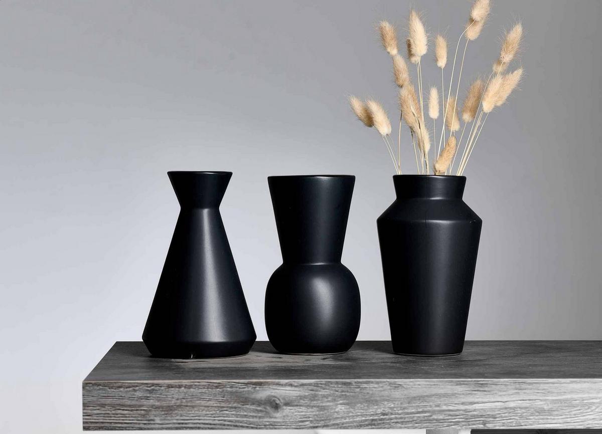 VASEN-SET Kalmar schwarz 20 cm 3-tlg. - Schwarz, Keramik (20cm) - Ritzenhoff Breker