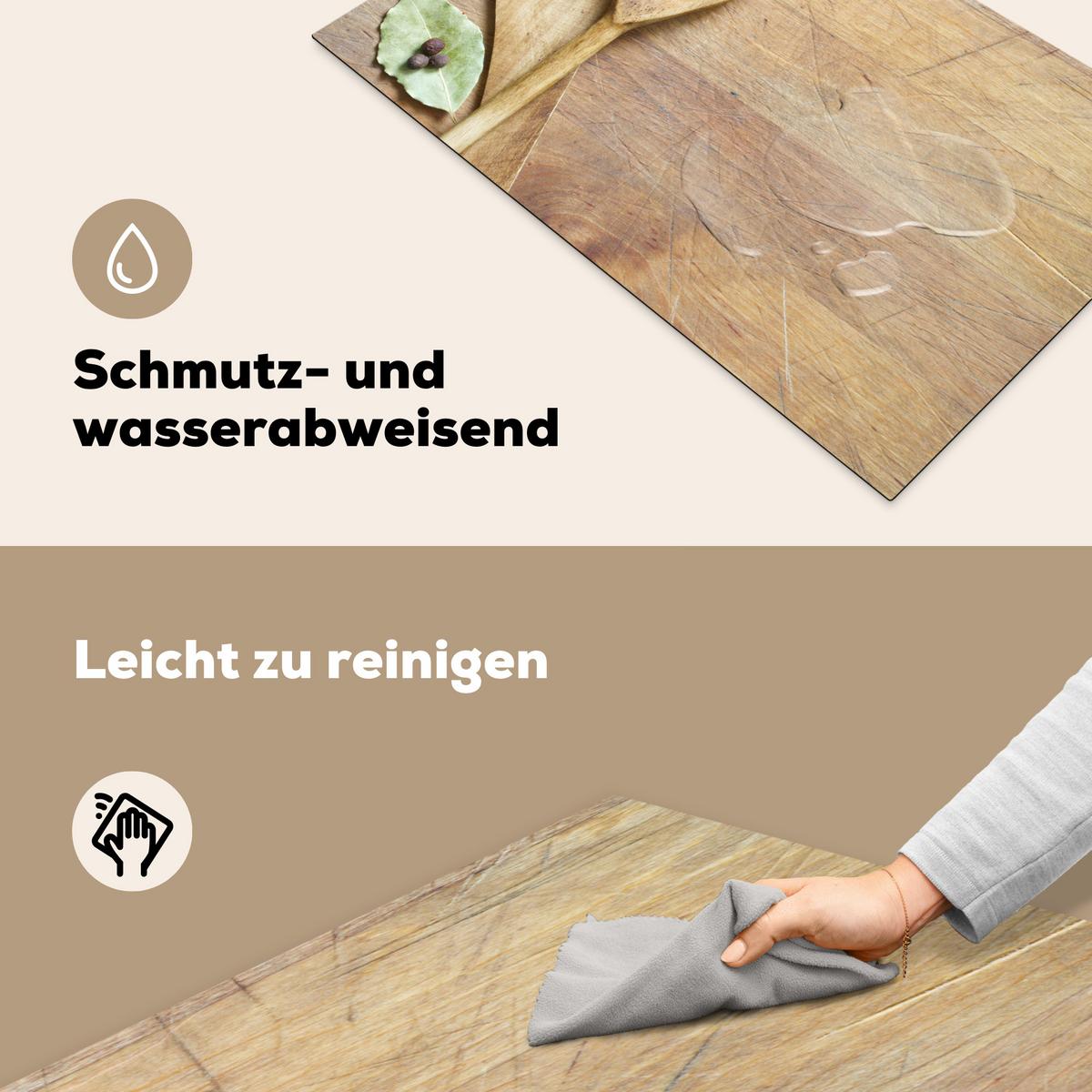 HERDABDECKPLATTE Holz - Löffel - Braun - Smiley Ceranfeldabdeckung 85x52 cm - Hellbraun, Kunststoff (85/52/0.2cm) - MuchoWow