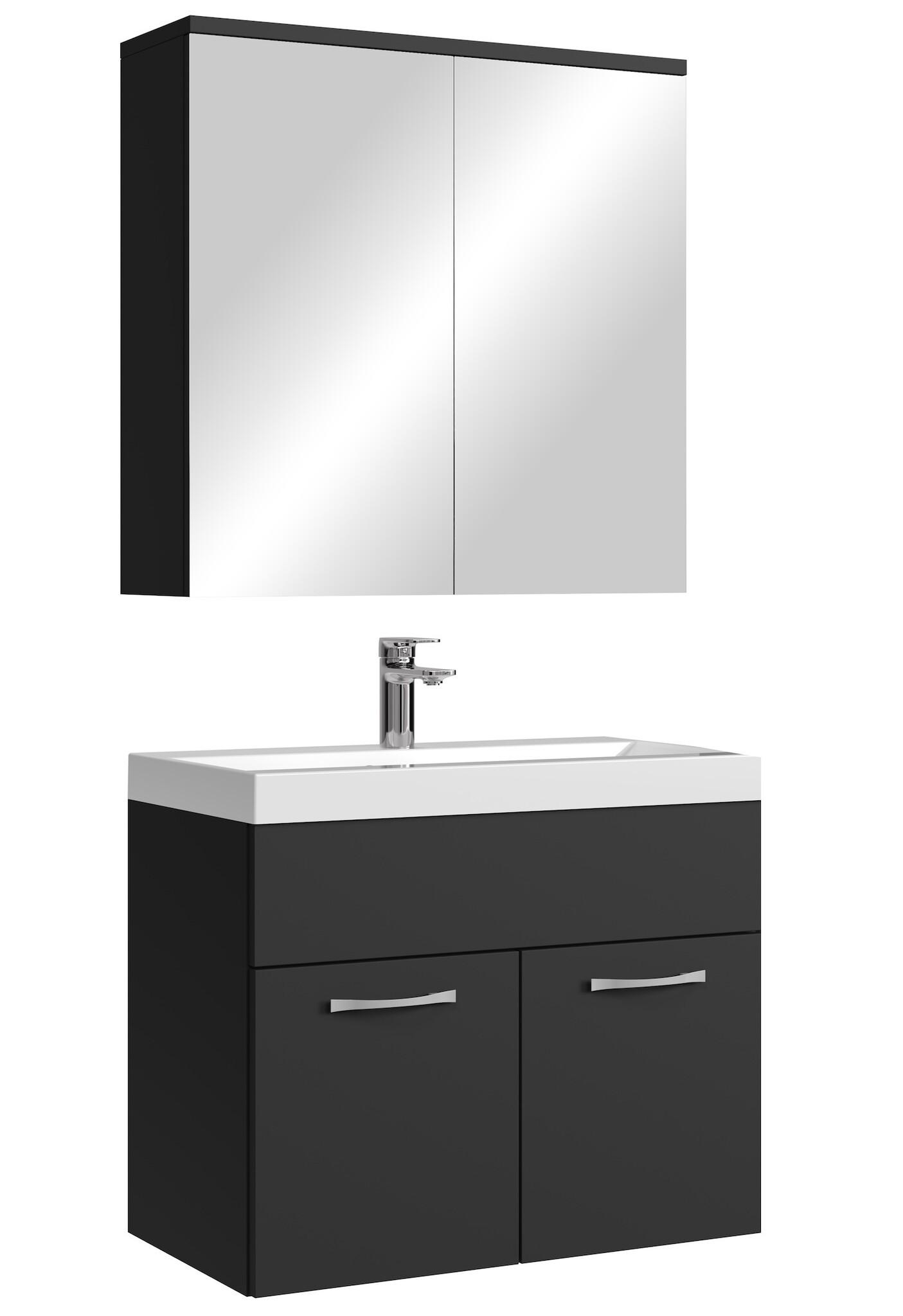 BADMÖBEL-SET Montreal 3 Teile Schwarz Matt - 60 x 35 x 51 cm - Schwarz, Holz (60/53/35cm) - Badplaats