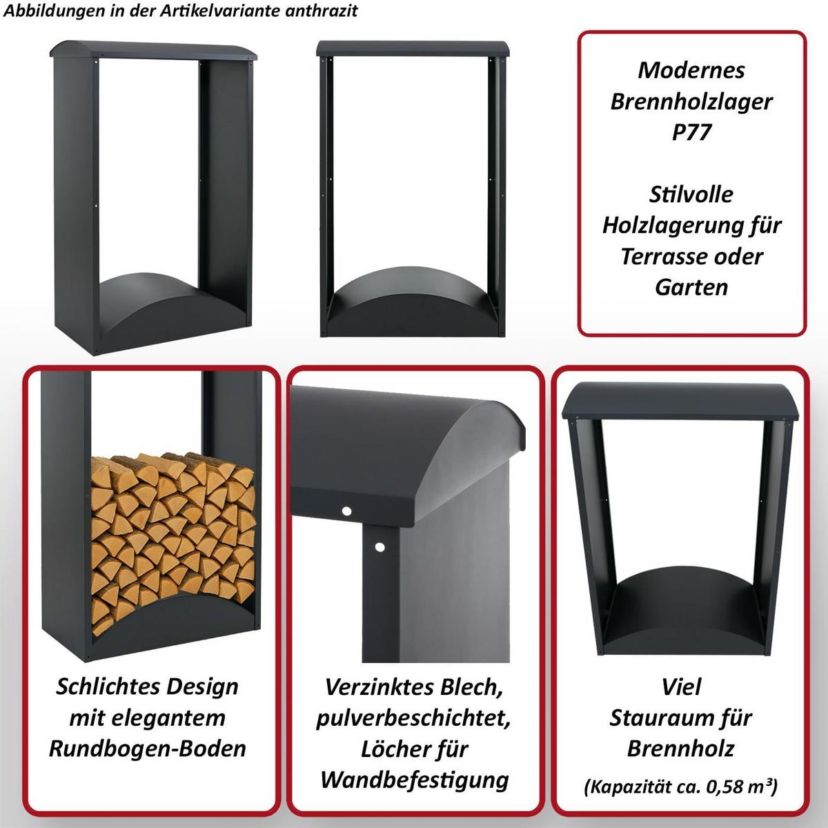 BRENNHOLZLAGER Grau - Grau, Metall (98/160/50cm) - MCW