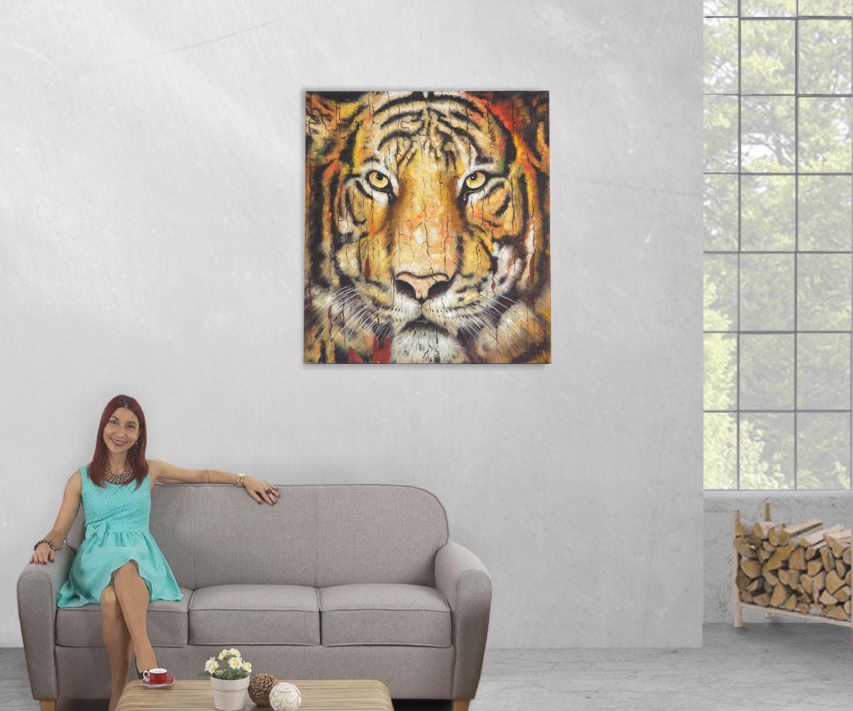 ÖLGEMÄLDE TIGER HANDGEMALT Mehrfarbig - Multicolor, Textil (90/100cm) - MCW