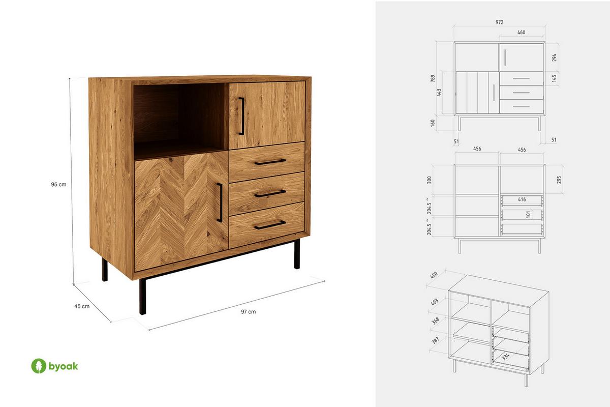KOMMODE HOCH LEON Wildeiche - Wildeiche, Holz (97/95/45cm) - byoak