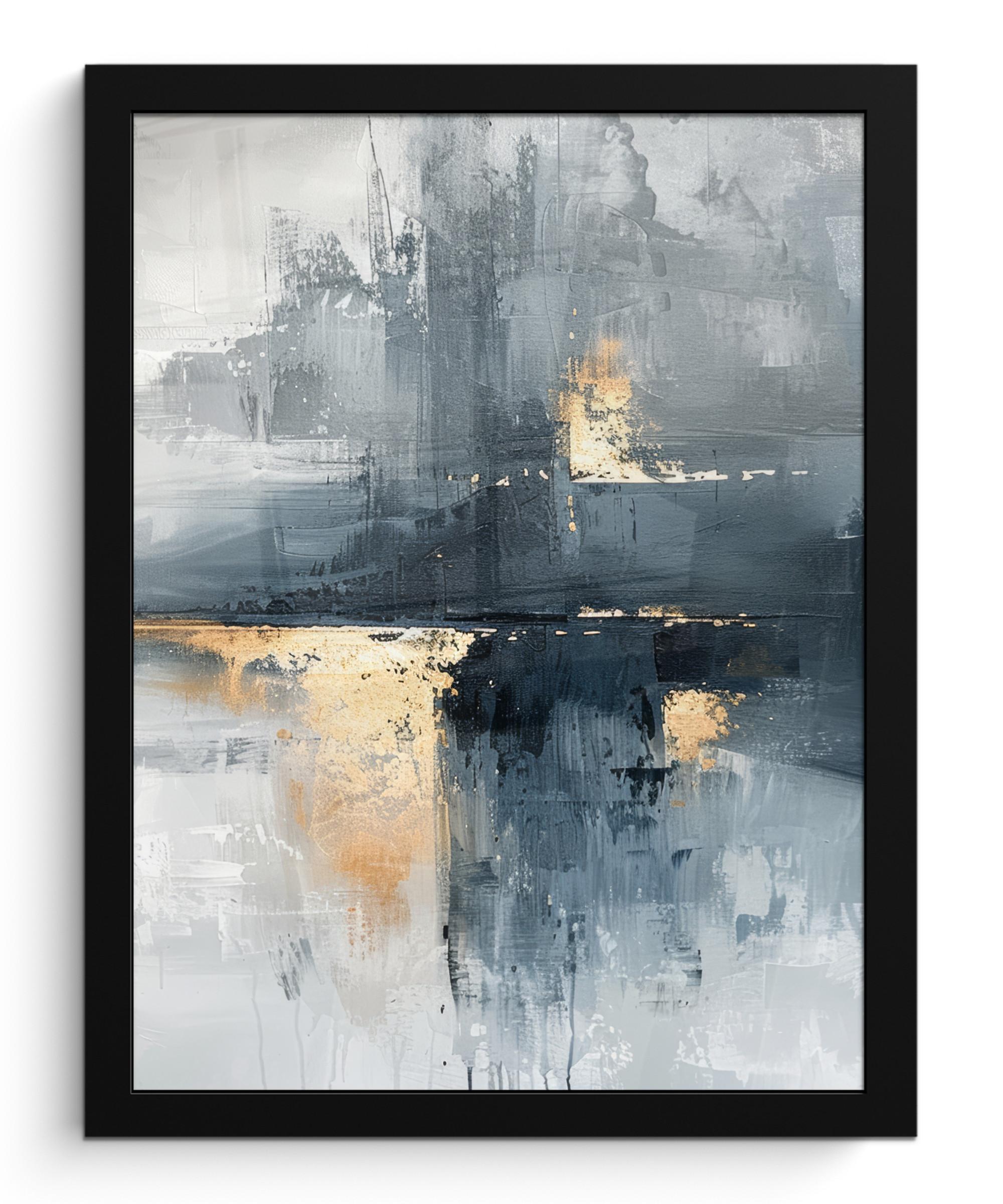 POSTER MIT RAHMEN Kunst - Grau - Gold - Abstrakt Bilderrahmen 30x40 cm - Dunkelgrau, Papier (30/40cm) - MuchoWow