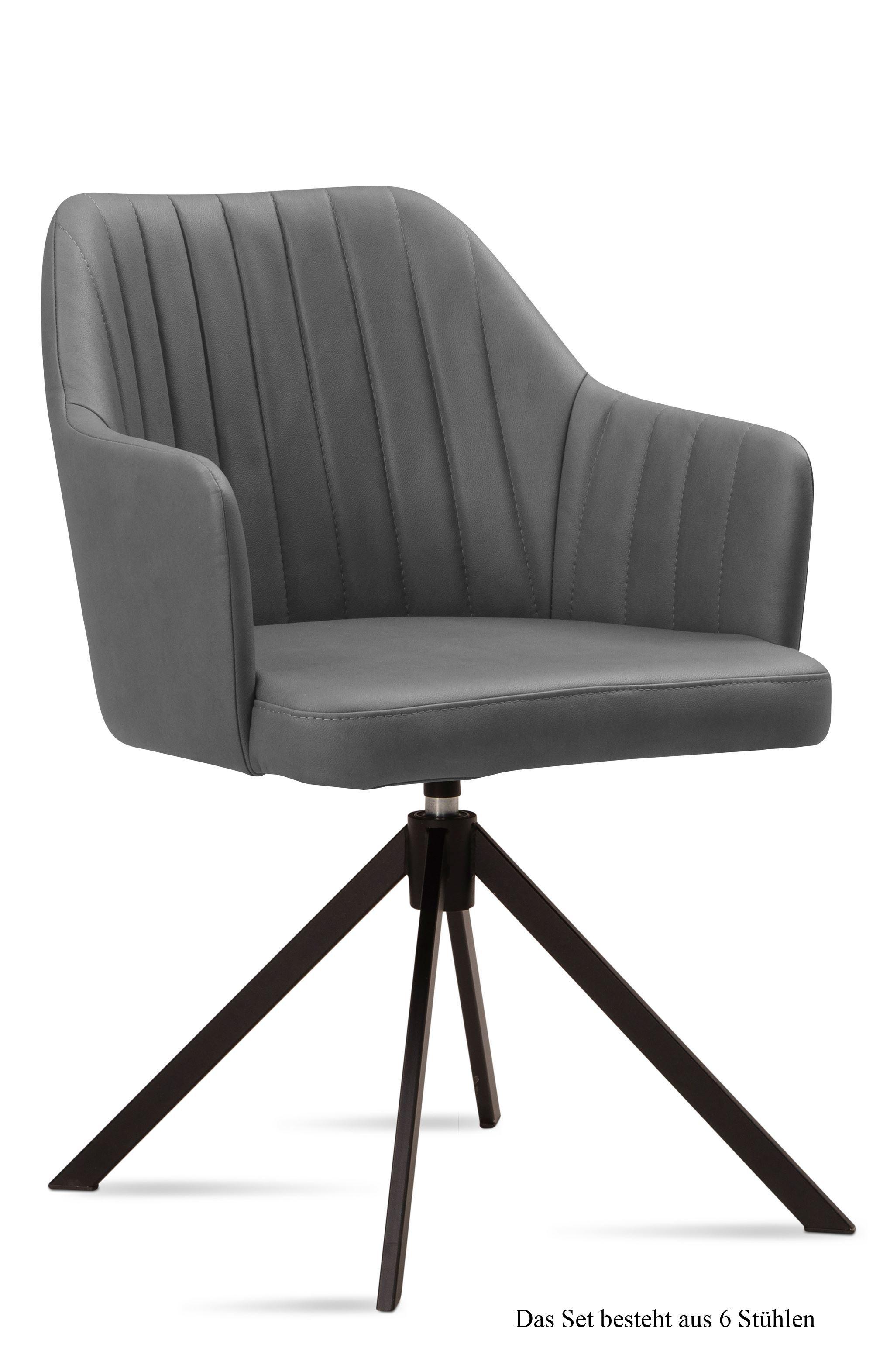 ARMLEHNSTUHL drehbar (6er-Set) Dennie 58x81x60 Schwarz/Grau - Schwarz/Grau, Kunststoff (60/81/58cm) - 58aufmkessel