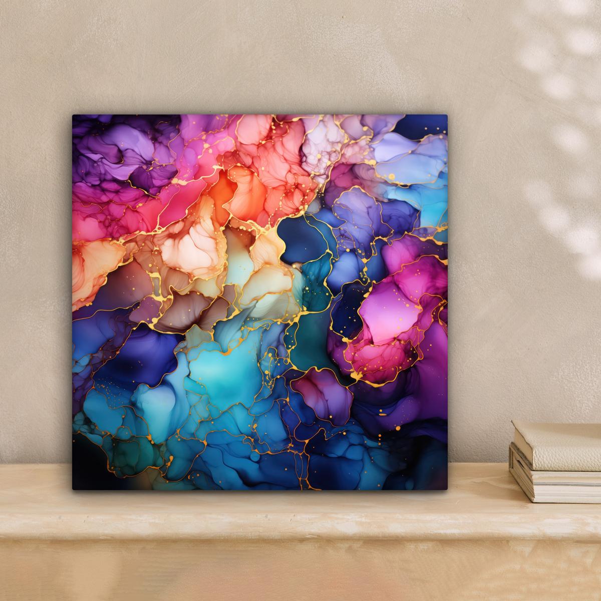 LEINWANDBILD Marmor - Bunt - Abstrakt Deko Wohnzimmer 20x20 cm - Multicolor, Textil (20/20cm) - MuchoWow