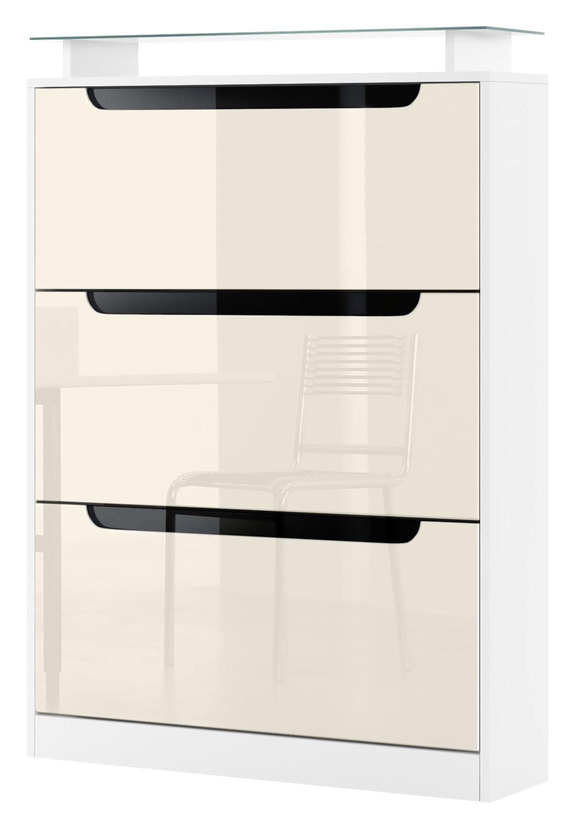 SCHUHSCHRANK Space Creme Hochglanz / Schwarz Hochglanz - Creme, Holzwerkstoff (89/128/23cm) - Vladon