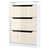 SCHUHSCHRANK Space Creme Hochglanz / Schwarz Hochglanz - Creme, Holzwerkstoff (89/128/23cm) - Vladon