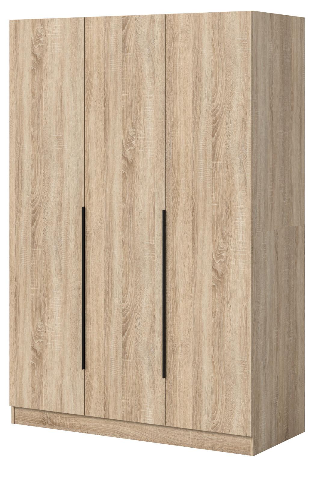 KLEIDERSCHRANK Eiche Sonoma 3-türig 120 x 181 cm, Drehtürenschrank mit Kleiderstange - Eichefarben/Schwarz, Holzwerkstoff/Kunststoff (120/181/52cm) - Inn.Furn