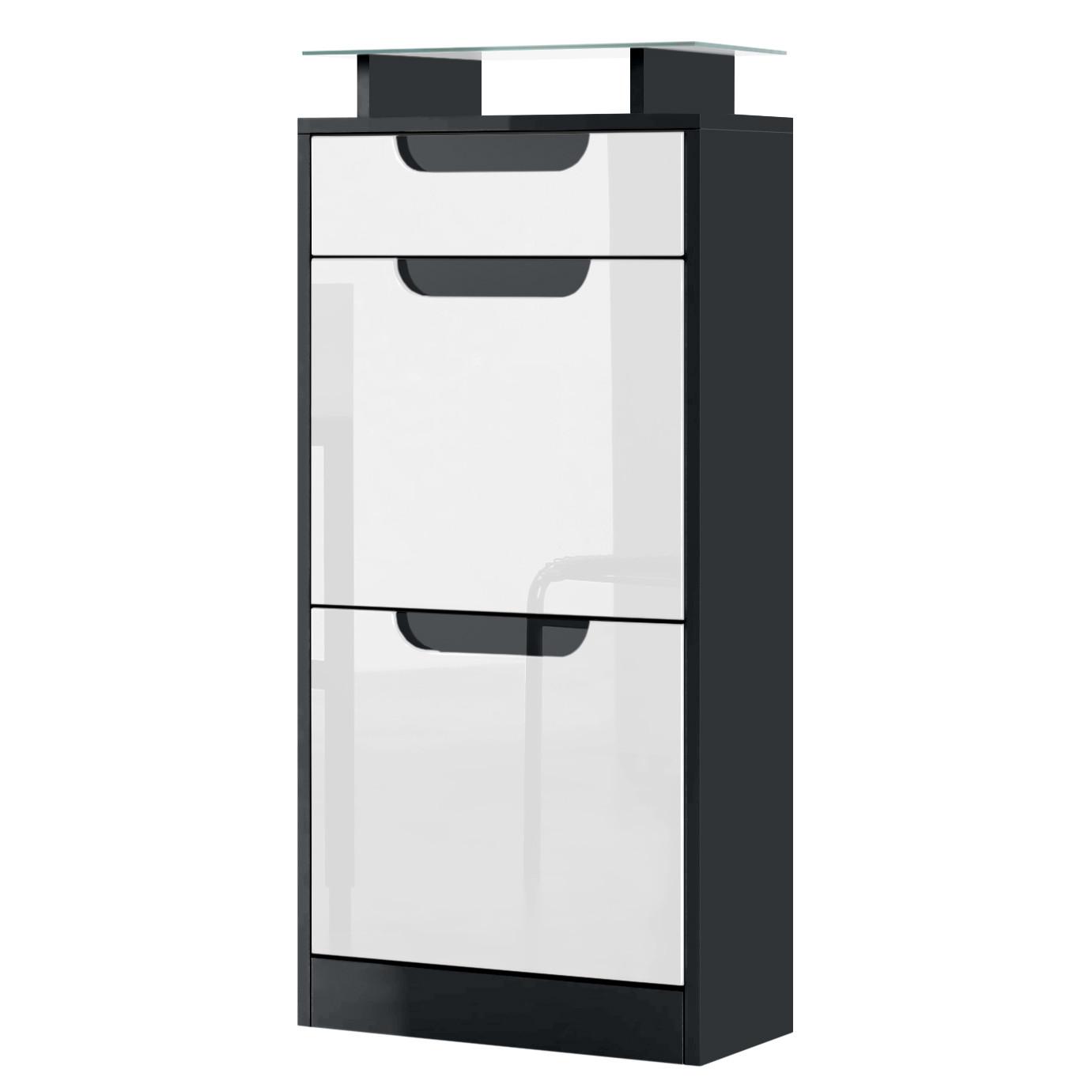 SCHUHSCHRANK Fiesta Weiß Hochglanz / Schwarz Hochglanz - Weiß Hochglanz, Holzwerkstoff (46/104/23cm) - Vladon