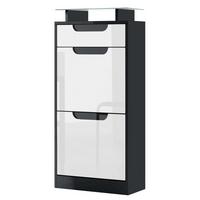 SCHUHSCHRANK Fiesta Weiß Hochglanz / Schwarz Hochglanz - Weiß Hochglanz, Holzwerkstoff (46/104/23cm) - Vladon
