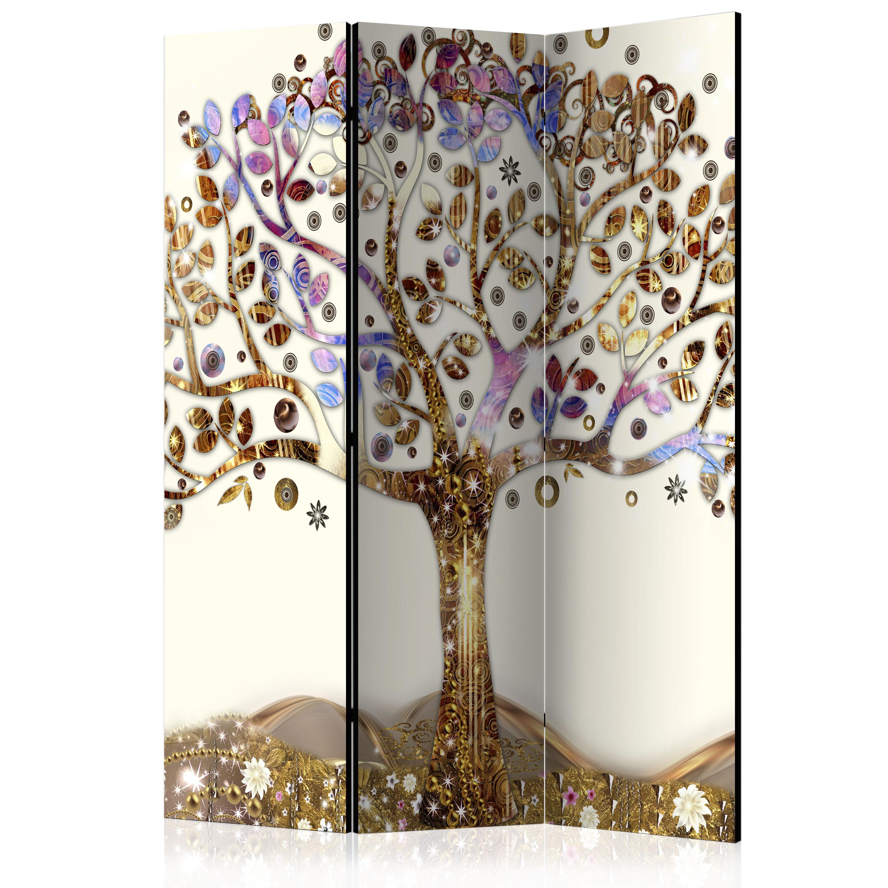 PARAVENT Beidseitig Bedruckter 3-tlg 135x172 cm Goldener Baum - Multicolor, Holz/Textil (135/172/3cm) - Muralo