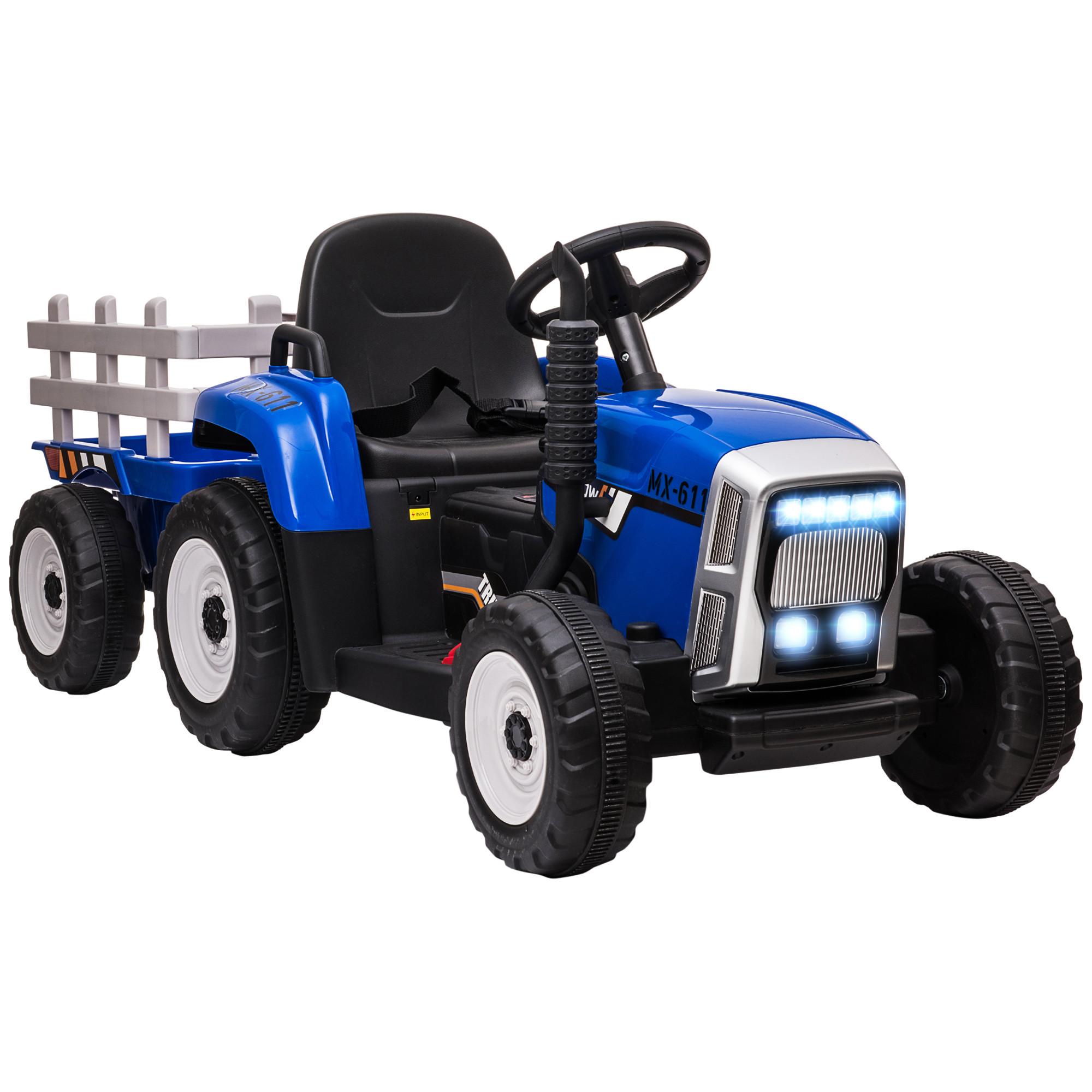ELEKTRISCHER Traktor Kinder Aufsitztraktor mit MP3 Funktion, 3-6KM/H, Blau - Blau, Metall (136.5/50/52.5cm) - HOMCOM