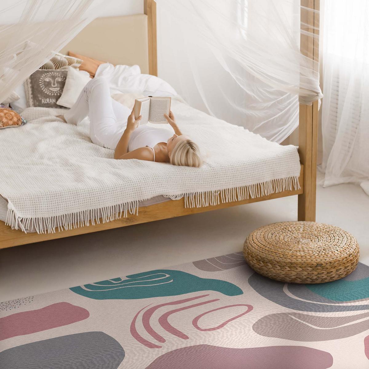 TEPPICH 150x225 cm Abstrakte Boho-Flecken Pastellformen - Sandfarben, Kunststoff (150/225cm) - Wallfluent