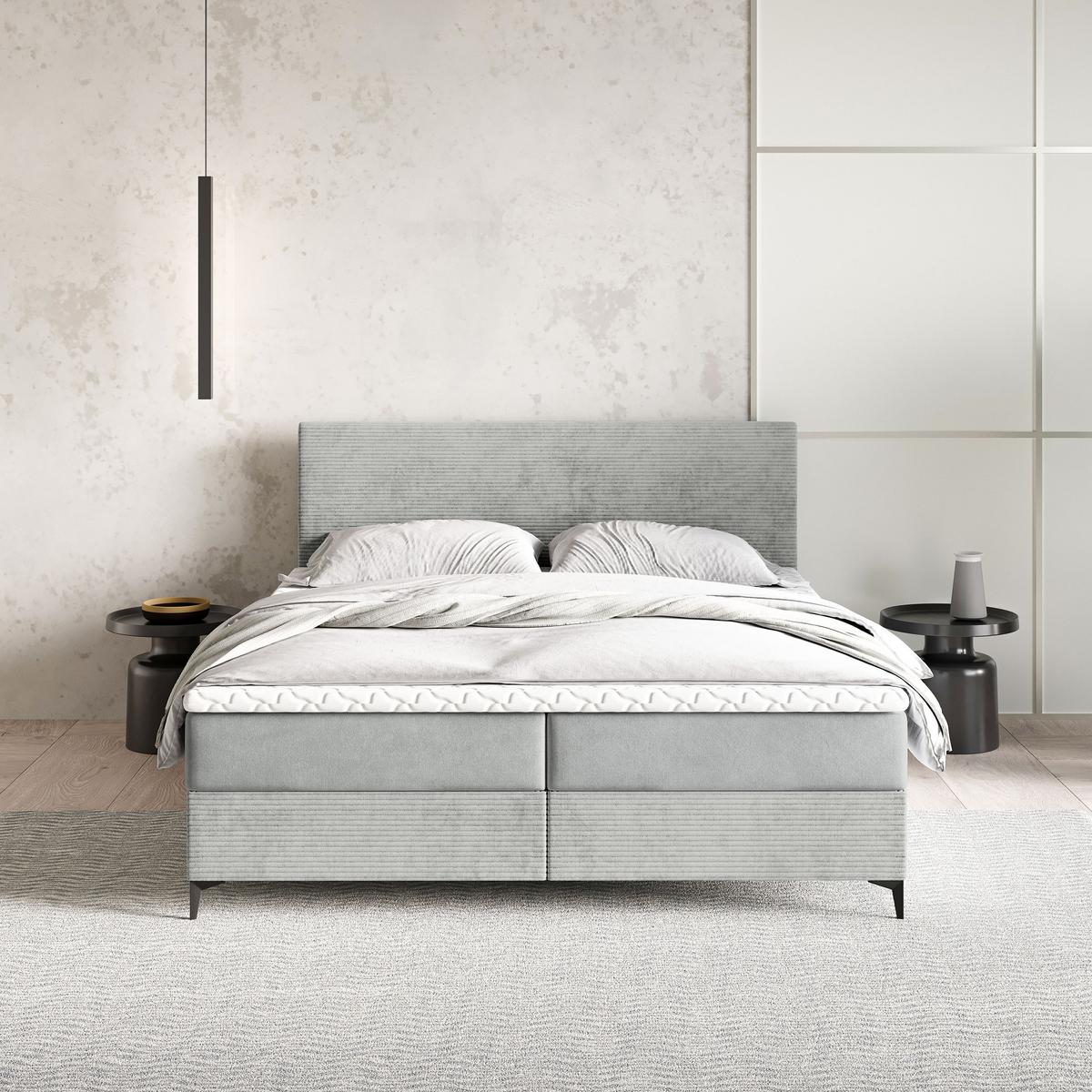 BOXBETT TORREL 140x200 cm mit Matratze und Topper - Hellgrau - Hellgrau, Holz (140/200cm) - MASSENO