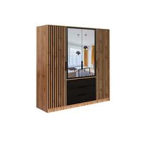 DREHTÜRENSCHRANK GAREN 196/200/57,5 cm 4-türig mit Spiegel Eiche Wotan - Eiche Wotan/Schwarz, Holzwerkstoff (196/200/57.5cm) - MASSENO