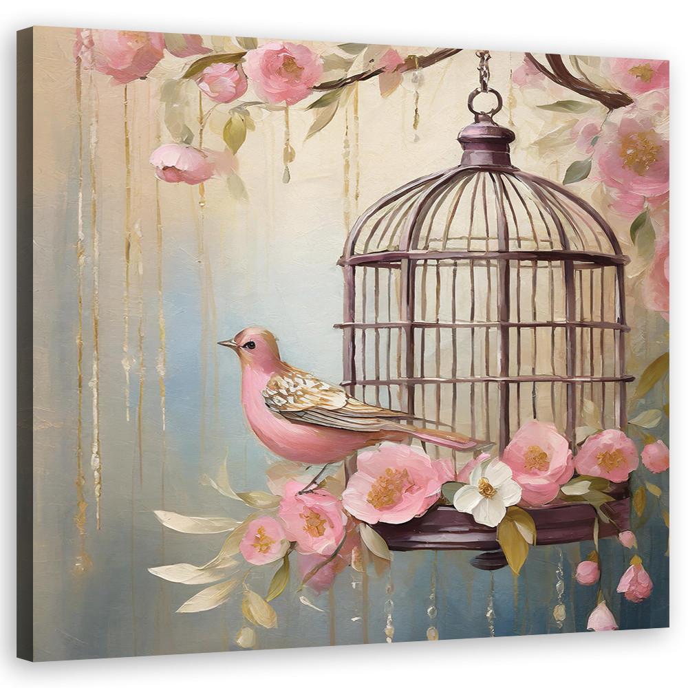 WANDBILD shabby chic vogel - Pink, Textil (30/30cm) - Feeby