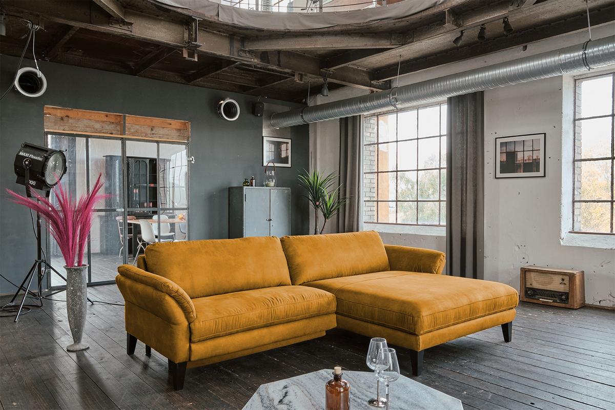 ECKSOFA MIT MOTORISCHER RELAXFUNKTION MALTA Gold Webstoff Relaxfunktion - Goldfarben/Schwarz, Buchenholz/Textil (302/175cm) - KAWOLA