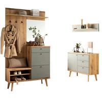 GARDEROBEN-SET 3-teilig Evoke Eiche, Salbei, Garderobenkombination skandinavisch 227 x 200 cm - Salbeigrün/Eichefarben, Glas/Holz (237/200/40cm) - Furn.Design