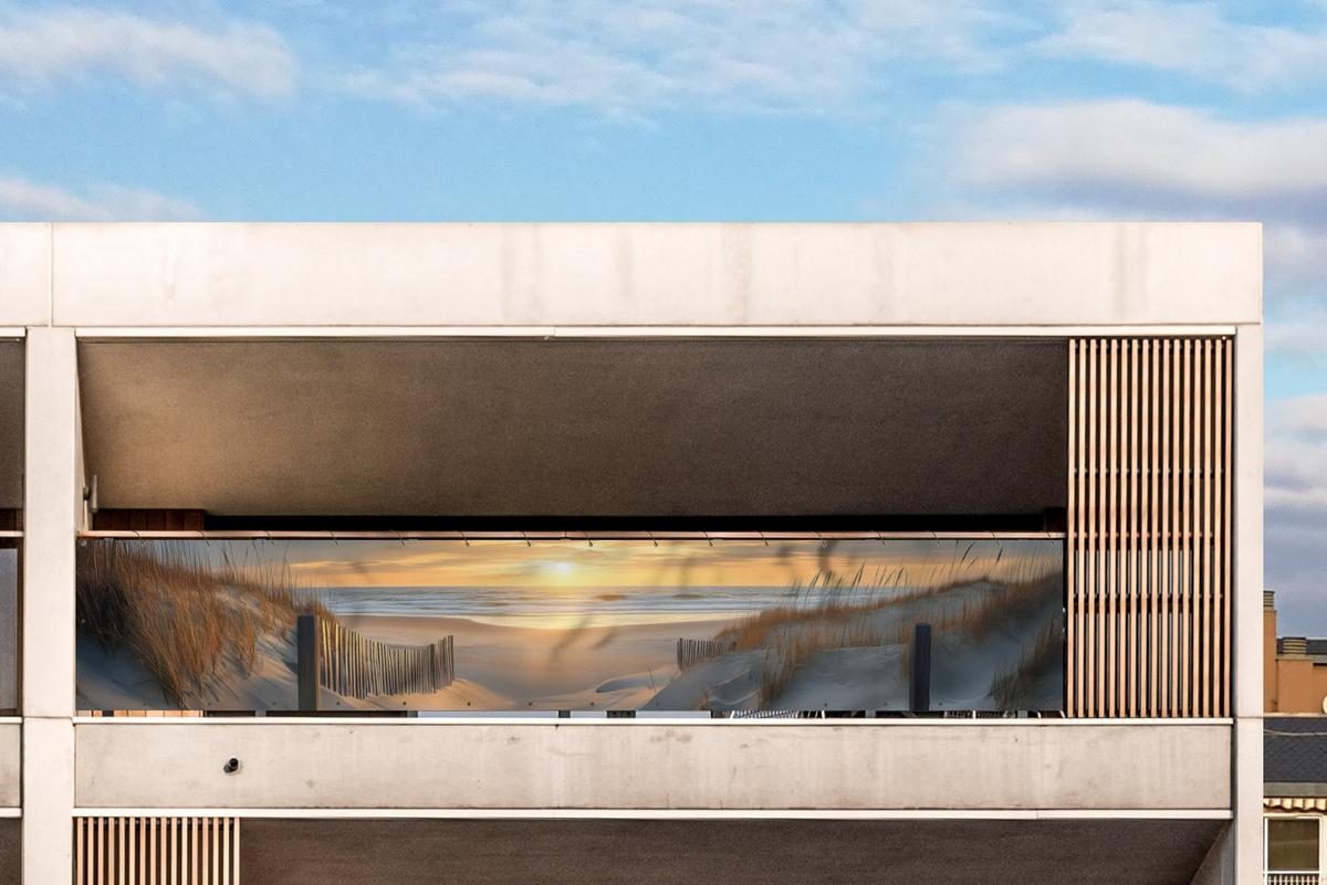 BALKON-SICHTSCHUTZ Strand - Dünen - Sonnenuntergang Groß 500x90 cm - Sandfarben, Kunststoff (500/90cm) - MuchoWow