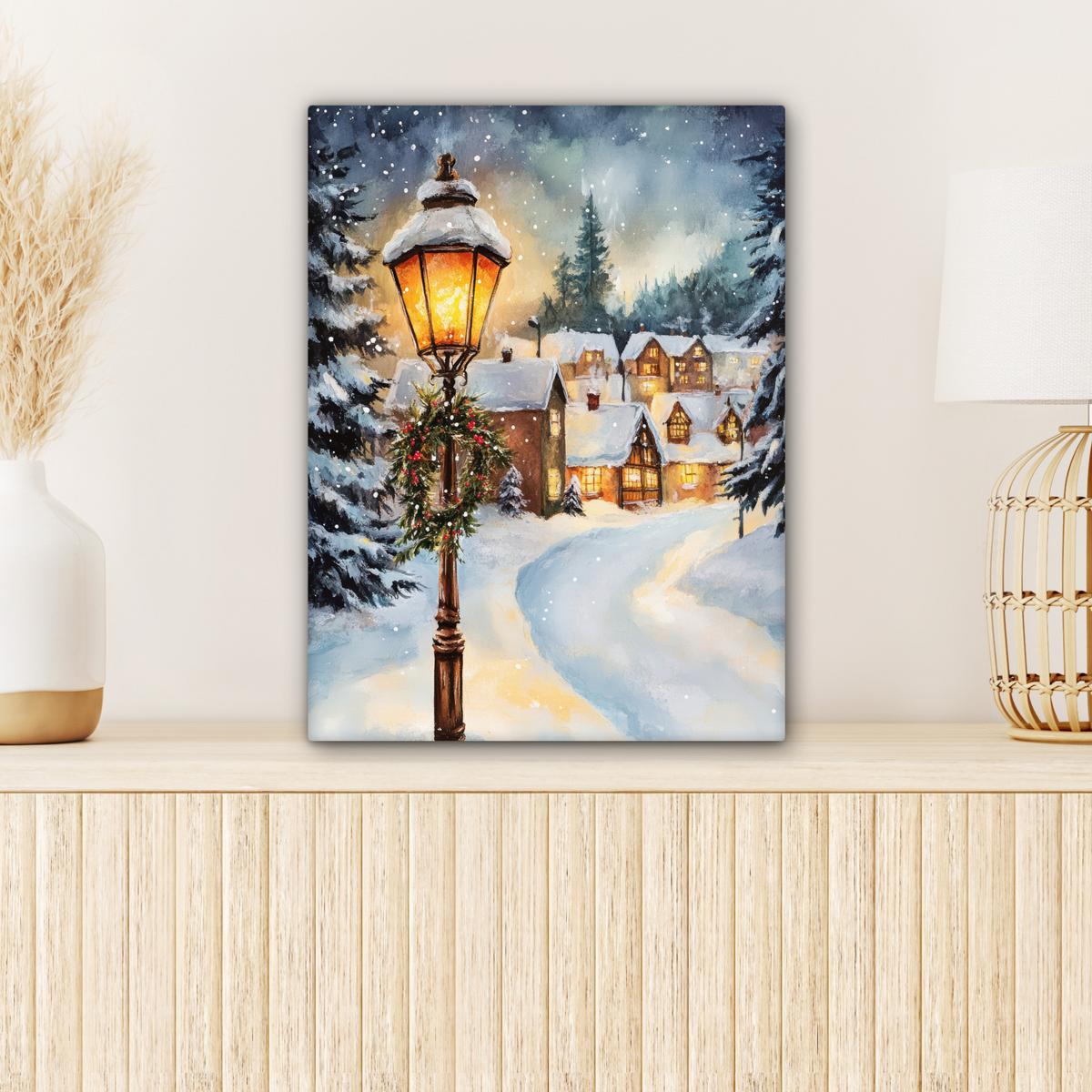 LEINWANDBILD Weihnachtsdorf - Häuser - Schnee - Weihnachten Room Decor 30x40 cm - Sandfarben, Textil (30/40cm) - MuchoWow