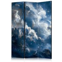 PARAVENT Akustik 3-tlg 135x172 cm Sternenhimmel mit Wolken - Blau, Holz/Textil (135/172/3cm) - Muralo